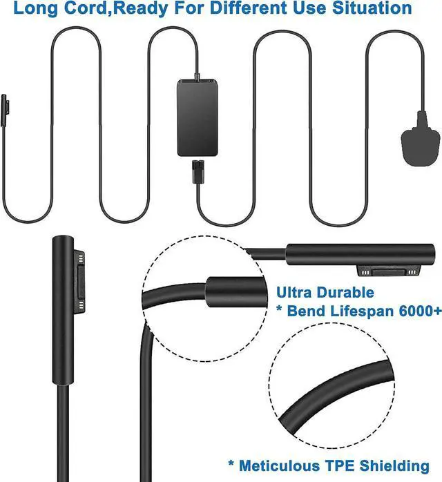 Alt view image 6 of 7 - Ibatts 127W Replacement Charger for Surface Book 2 3 Surface Laptop 2 3 4 Go Studio Surface Pro 3 4 6 7 8 9 X Power Cord HMW-00001 SLZ-00001 SLS-00001 SMV-00001 TLQ-00001 HNL-00001-cr JJQ-00001