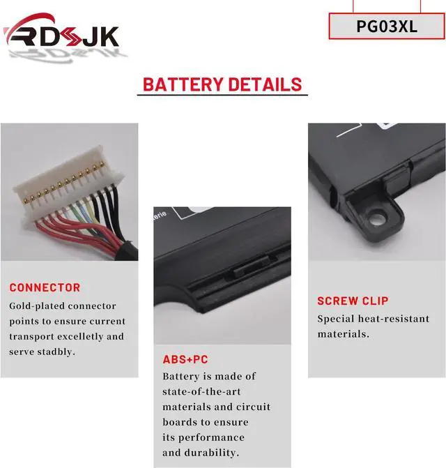Alt view image 5 of 7 - PG03XL Laptop Battery for HP Pavilion Gaming 15-DK 15-dk0020TX 15-dk0021TX 15-EC 15-ec0000 15-ec1011ns OMEN 5X FPC52 Series PGO3XL HSTNN-OB1I HSTNN-DB9G L48495-005 L48430-AC1 L48430-AC2 11.55V 52.5Wh