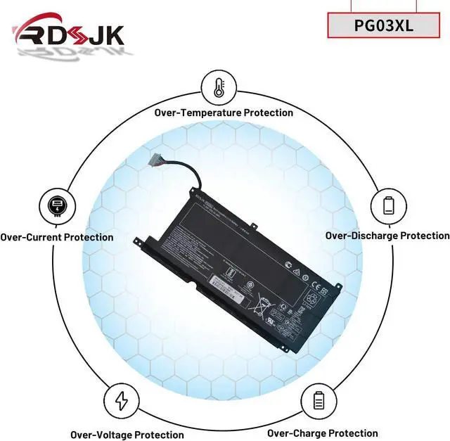 Alt view image 6 of 7 - PG03XL Laptop Battery for HP Pavilion Gaming 15-DK 15-dk0020TX 15-dk0021TX 15-EC 15-ec0000 15-ec1011ns OMEN 5X FPC52 Series PGO3XL HSTNN-OB1I HSTNN-DB9G L48495-005 L48430-AC1 L48430-AC2 11.55V 52.5Wh
