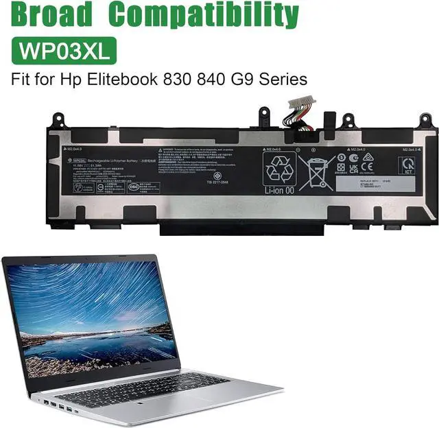 Alt view image 5 of 6 - JIAZIJIA WP03XL M73466-005 Laptop Battery Replacement for Hp Elitebook 830 840 G9 Series Notebook HSTNN-OB2J M64304-AC1 11.58V 51.3Wh 4249mAh