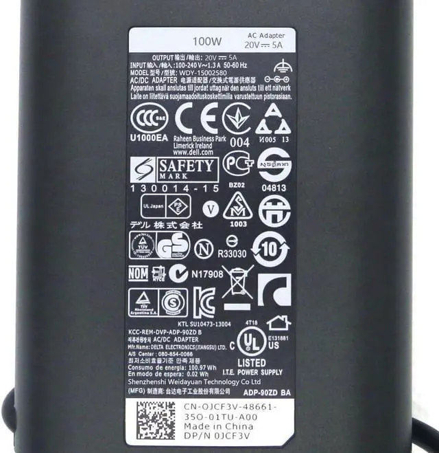 Alt view image 6 of 6 - 130W 20V 6.5A USB Type C 0K00F5 HA130PM170 AC Power Adapter Compatible for Dell XPS 15,XPS 15 2-in-1 9575 Charger, Compatible with P/N: 0K00F5, K00F5 Power Adapter with US Cable