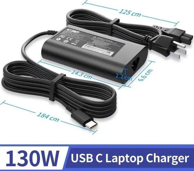 Alt view image 3 of 6 - 130W USB C XPS 15 Charger, QYD Type C Laptop Charger Compatible with Dell XPS 15 17 9500 9510 9530 9700 9710 Precision 5550 5570 3560 3550 3551 Vostro 7620 Latitude 5420 9410 9510 5520 AC Adapter