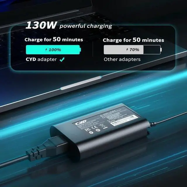 Alt view image 4 of 6 - 130W USB C XPS 15 Charger, QYD Type C Laptop Charger Compatible with Dell XPS 15 17 9500 9510 9530 9700 9710 Precision 5550 5570 3560 3550 3551 Vostro 7620 Latitude 5420 9410 9510 5520 AC Adapter