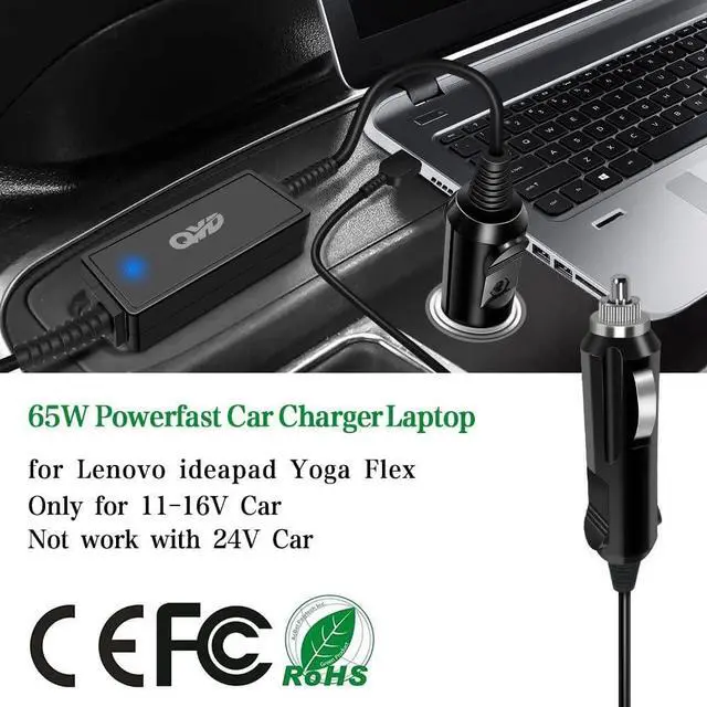 Alt view image 4 of 7 - CYD Laptop car Charger 65w Replacement for Lenovo IdeaPad Yoga 2-11 11.6"/2 Pro 13.3" Ultrabook Yoga 370 Yoga 14 460 3.3ft Notebook Power ac Adapter Supply Cord Cable