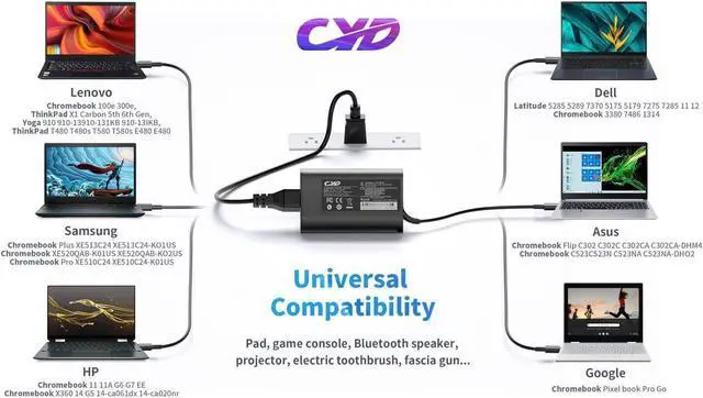 Alt view image 6 of 6 - 130W USB C XPS 15 Charger, QYD Type C Laptop Charger Compatible with Dell XPS 15 17 9500 9510 9530 9700 9710 Precision 5550 5570 3560 3550 3551 Vostro 7620 Latitude 5420 9410 9510 5520 AC Adapter