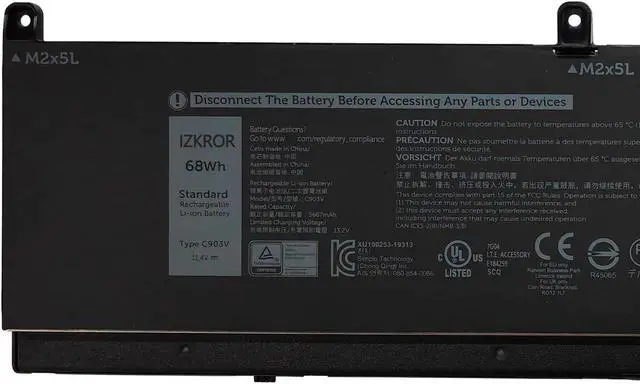 Alt view image 2 of 5 - IZKROR C903V 68Wh 5667mAh Battery Replacement for Dell Precision 7550 7750 7560 7760 Series Laptop PKWVM 0CR72X CR72X 068N03 0447VR 11.4V
