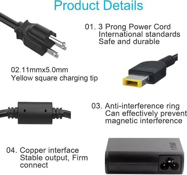 Alt view image 3 of 5 - HotTopStar 20V 8.5A 170W AC Power Adapter Charger Replacement for Lenovo Thinkpad T430 T440 T440p T440s T450 T450s T460 E440 E450 E540 E550 E555 Lenovo G40 G50 G70 Lenovo Legion Y720-15 Y7000P P50 P51