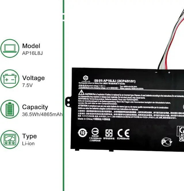 Alt view image 2 of 5 - JIAZIJIA AP16L8J Laptop Battery Replacement for Acer Chromebook Spin 311 Convertible Model CP311-2H-C679 Series Notebook 7.5V 36.5Wh 4865mAh