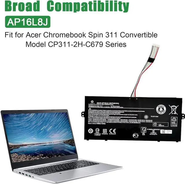 Alt view image 4 of 5 - JIAZIJIA AP16L8J Laptop Battery Replacement for Acer Chromebook Spin 311 Convertible Model CP311-2H-C679 Series Notebook 7.5V 36.5Wh 4865mAh
