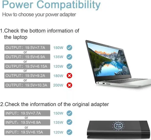 Alt view image 7 of 7 - MiliPow 150W Replacement Power Supply Laptop AC Adapter Compatible with HP OMEN 15 17, Pavilion Gaming 15 17, HP Zbook 15 G3 G4 G5 G6, ZBook Studio G3 G4 Laptop, TPN-CA11 TPN-DA09 Power Supply