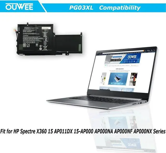 Alt view image 4 of 7 - OUWEE PG03XL Laptop Battery Compatible with HP Spectre X360 15 AP011DX 15-AP000 AP000NA AP000NF AP000NX Series PGO3XL 831532-421 831532-422 831758-005 HSTNN-LB7C 11.55V 65Wh 5680mAh (Shape-B)
