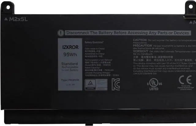 Alt view image 2 of 5 - IZKROR PKWVM 95Wh 7922mAh 6-Cells Battery Replacement for Dell Precision 7550 7750 7560 7760 Series Laptop C903V 0CR72X CR72X 068N03 0447VR 11.4V