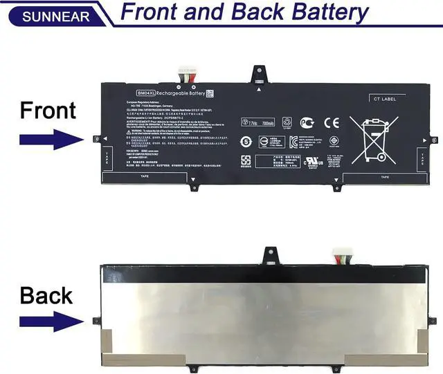 Alt view image 3 of 7 - SUNNEAR BM04XL 56.2Wh L02478-855 Laptop Battery Replacement for HP Elitebook 1030 X360 G3 45X96UT Series Notebook HSTNN-UB7L HSTNN-DB8L L02031-2C1 L02031-541 L02475-855 7.7V 7300mAh