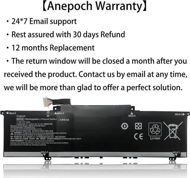 Alt view image 3 of 7 - Anepoch BN03XL Laptop Battery Replacement for HP Envy X360 13-AY 13-AR 13-BA X360 15 2020 15-ED0000 15-ee 15-EU0XXX HSTNN-DB9N HSTNN-OB1O L73965-271 L76965-2C1 L76965-AC1 11.55V 51Wh 4195mAh