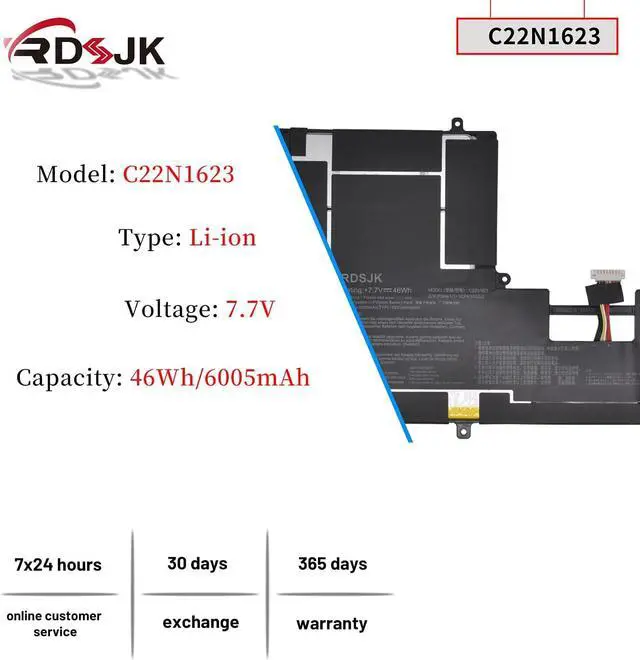 Alt view image 2 of 7 - C22N1623 Laptop Battery for Asus ZenBook 3 Deluxe UX490 UX490U UX490UA UX490UA-1A UX490UA-1C UX490UA-BE033T UX490UA-BE087T UX490UA-BE108T Series 0B200-02400100M 7.7V 46Wh