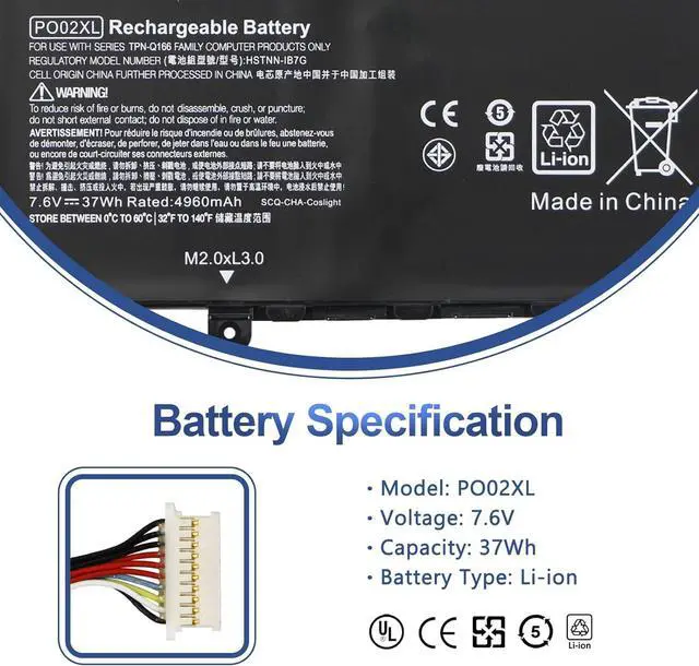 Alt view image 2 of 5 - PO02XL 824560-005 Battery for HP Stream 11-R 11-AH 11-AK 11-Y 11-ah0xx 11-ak0012dx 11-ak0013dx, Stream 11 Pro G2 G3 G4 G5 824560-005 824536-850 HSTNN-DB7G TPN-Q166 823908-1C1 823908-2C1 HSTNN-IB7G