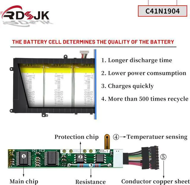 Alt view image 4 of 7 - C41N1904 C41N1904-1 Laptop Battery for Asus ZenBook 13 BX325JA UM325SA UM325UA UX325EA UX325JA 14 UM425IA UX425EA UX425JA Flip 13 UX363EA Flip S UX371EA UX391UA UX393JA UX393EA Series 15.48V 67Wh