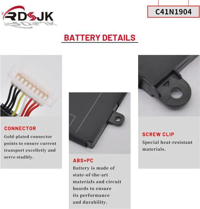 Alt view image 5 of 7 - C41N1904 C41N1904-1 Laptop Battery for Asus ZenBook 13 BX325JA UM325SA UM325UA UX325EA UX325JA 14 UM425IA UX425EA UX425JA Flip 13 UX363EA Flip S UX371EA UX391UA UX393JA UX393EA Series 15.48V 67Wh