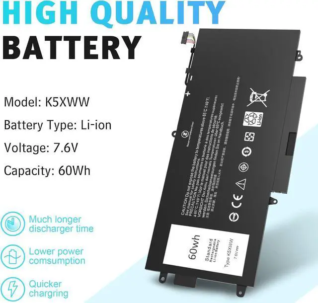 Alt view image 2 of 7 - K5XWW Laptop Battery Replacement for Dell Latitude 7389 Latitude 7389 2-in-1 Latitude 5289 2-in-1 Latitude E5289 2-in-1 Latitude 7390 2-in-1 Latitude L3180 Series 6CYH6 71TG4 725KY N18GG 7.6V 60Wh