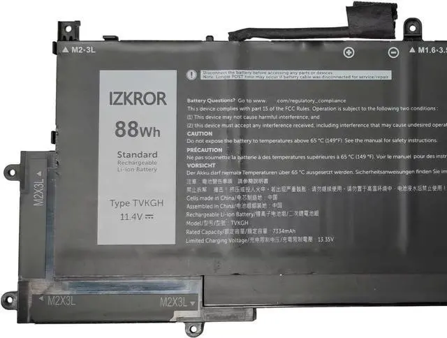 Alt view image 2 of 5 - IZKROR TVKGH 88Wh 7334mAh 6-Cells Battery Replacement for Dell Latitude 9510 9520 / Latitude 9520 2-in-1 Series Laptop N7HT0 V5K68 N2NLL HYMNG 08NFC7 N2NLL N7HTO 0PKW00 089GNG 0HYMNG 11.4V