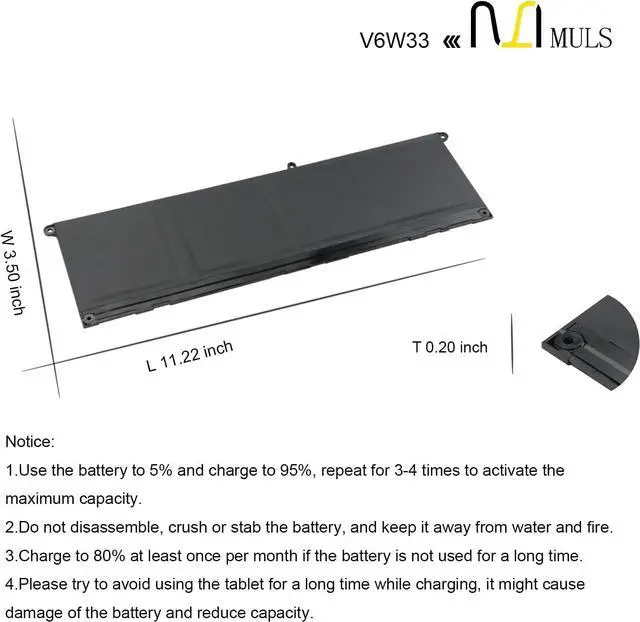 Alt view image 7 of 7 - MULS 54Wh V6W33 Laptop Battery for Dell Latitude 3320 3330 3420 3520 3530