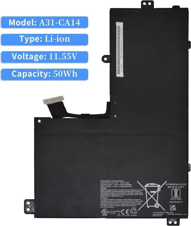 Alt view image 2 of 7 - HXPKH A31-CA14 Laptop Battery for Getac A31-CA14 3ICP5/70/81 31CP5/70/81 Series Battery 11.55V 50Wh/4335mAh