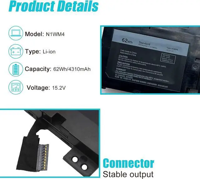 Alt view image 2 of 7 - TsuLin N1WM4 62Wh 15.2V Li-ion Laptop Battery Compatible with Dell Alienware 13 R2 13.3" 2VMGK