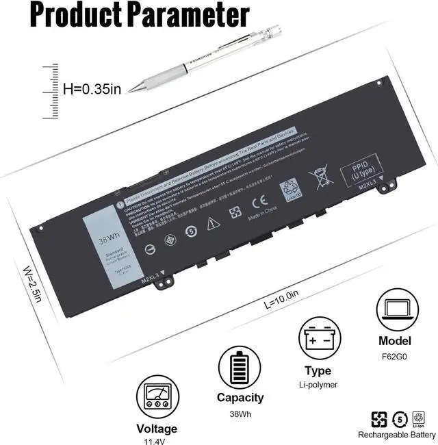 Alt view image 3 of 7 - 38Wh F62G0 Battery for Dell Inspiron 13 7000 7000 2-in-1 7373 2-in-1 7386 2-in-1 i7373 7370 7380 P91G P83G P87G P83G001 P87G001 F62GO 39DY5 Vostro 5370 Inspiron 13 5370 7386 7373 Laptop Battery