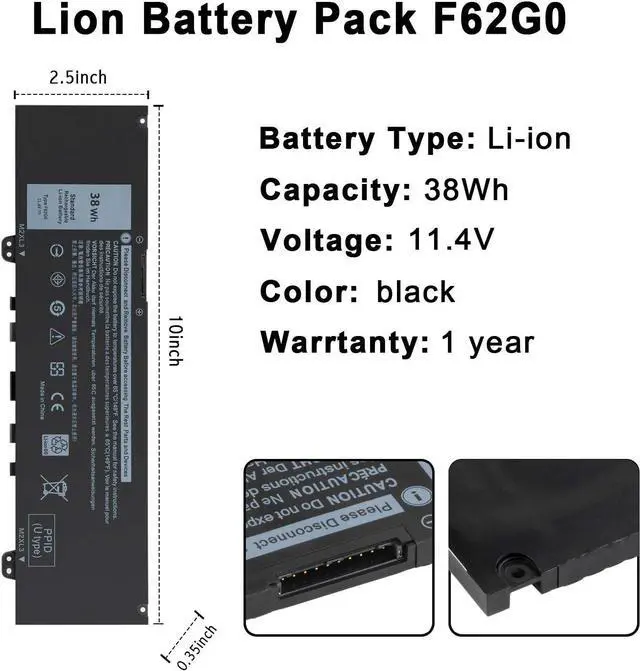 Alt view image 3 of 6 - BRTONG Replacement F62G0 Laptop Battery for Dell 13 5370 7000 7370 7373 7380 7386 Vostro 13-5370-D1505G R1605S D1525S D1605S Series F62GO CHA01 RPJC3 39DY5