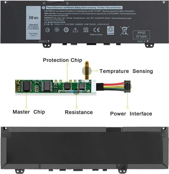 Alt view image 5 of 6 - BRTONG Replacement F62G0 Laptop Battery for Dell 13 5370 7000 7370 7373 7380 7386 Vostro 13-5370-D1505G R1605S D1525S D1605S Series F62GO CHA01 RPJC3 39DY5