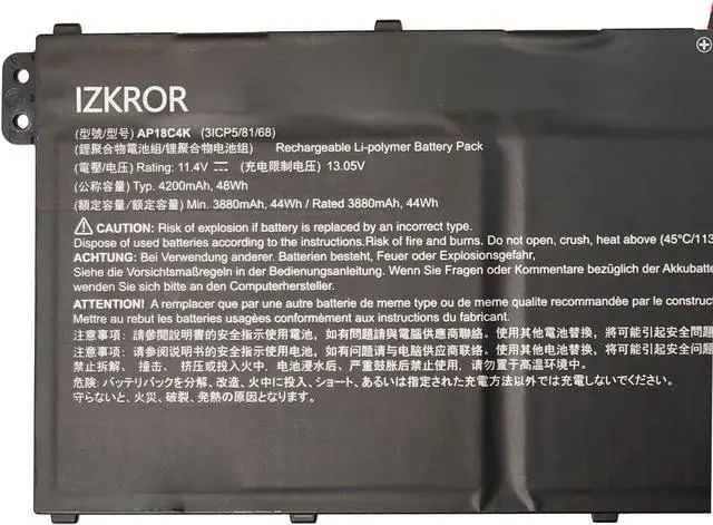 Alt view image 2 of 5 - IZKROR AP18C4K 48Wh 4200mAh Battery Replacement for Acer Aspire 5 A515-43 A515-43-R057 A515-43-R19L A515-43-R9B1 A515-43G A515-43G-R05T A515-43G-R1SJ A515-43G-R2W2 Spin 3 SP314-54N Series 11.4V
