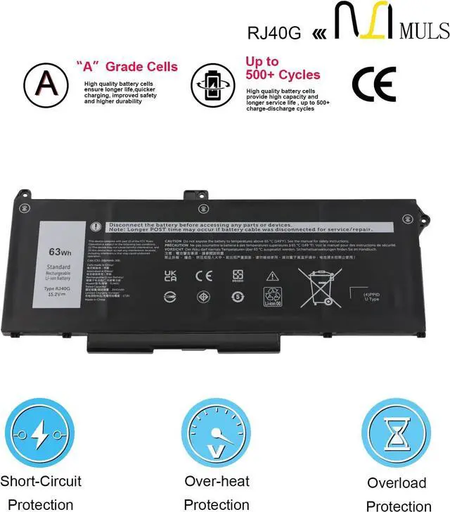 Alt view image 3 of 7 - MULS RJ40G 3500mAh Laptop Battery Replacement for Dell Latitude 14 5420 Latitude 15 5520 Precision 15 3560 Laptop 01K2CF 075X16 WY9DX P137G P137G001 P104F P104F001 0WK3F1 0M3KCN 005R42 63Wh 3-Cells