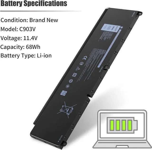 Alt view image 3 of 7 - INTIFO 68Wh C903V Laptop Battery Compatible with Dell Precision 7550 7750 7560 7760 Series Notebook PKWVM CR72X 17C06 447VR [11.4V 68Wh 6-Cell]