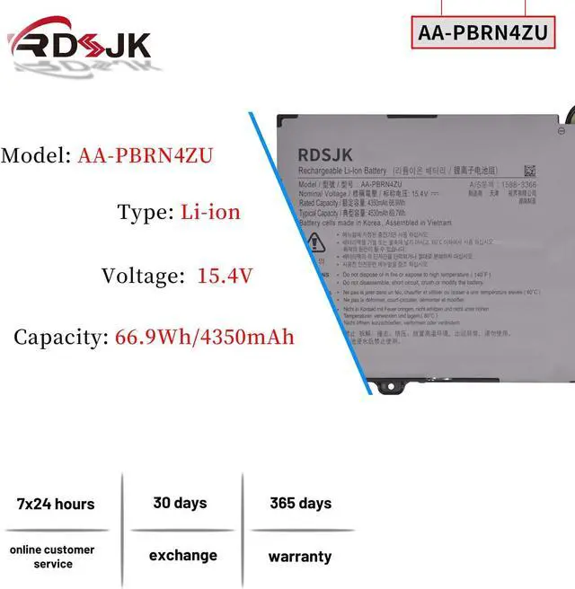 Alt view image 2 of 7 - AA-PBRN4ZU Laptop Battery for Samsung Galaxy Book Flex 930QCG 930QCJ 930XCJ NP930QCG NP930QCG-K01 950QCG 950QCG-X01 950QCG-X03 950QCJ 950XCJ NP950QCG NP950QCG-X01 NP950QCG-K01US Series 15.4V 66.9Wh