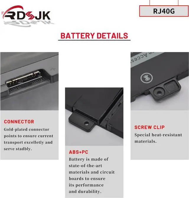 Alt view image 5 of 7 - RJ40G M033W 1K2CF Laptop Battery for Dell Latitude 14 5420 15 5520 Precision 15 3560 WK3F1 M3KCN 01K2CF 075X16 WY9DX 0M033W 0WK3F1 0M3KCN 005R42 FDTCY P137G P137G001 P104F P104F001 P104F002 15.2V 63Wh