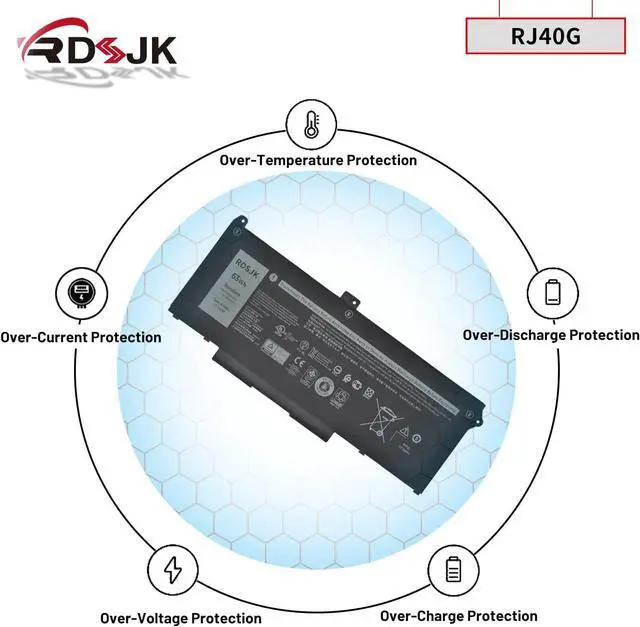 Alt view image 6 of 7 - RJ40G M033W 1K2CF Laptop Battery for Dell Latitude 14 5420 15 5520 Precision 15 3560 WK3F1 M3KCN 01K2CF 075X16 WY9DX 0M033W 0WK3F1 0M3KCN 005R42 FDTCY P137G P137G001 P104F P104F001 P104F002 15.2V 63Wh
