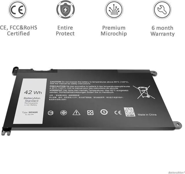 Alt view image 6 of 6 - WDX0R Laptop Battery for dell Inspiron 15 5565 5567 5568 5578 7560 7570 7579 7569 13 5368 5378 7368 7378 17 5765 5767 5770 Series Notebook Battery Fits 3CRH3 T2JX4 FC92N CYMGM [42Wh/11.4v]