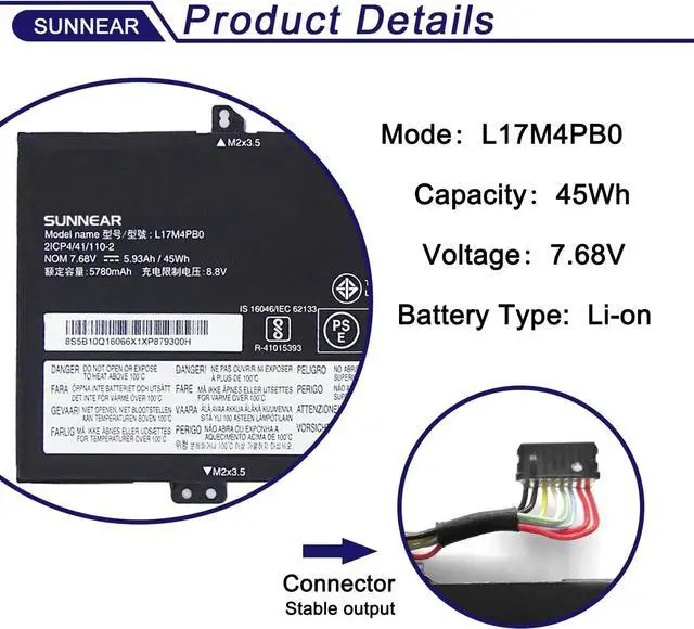 Alt view image 2 of 6 - SUNNEAR L17M4PB0 L17C4PB0 45Wh Battery Replacement for Lenovo IdeaPad 530S-14ARR 530S-14IKB 530S-15IKB Yoga 530-14ARR 530-14IKB Flex 6-14IKB 6-14ARR Series Laptop 5B10Q16066 5B10W67403 7.68V