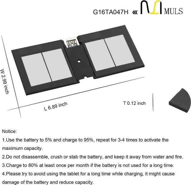 Alt view image 7 of 7 - MULS DYNU01 G16TA047H Battery Replacement for Microsoft Surface Go 2 1901 1926 1927 Series Tablet PC Series Battery 7.66V 26.81Wh 3500mAh