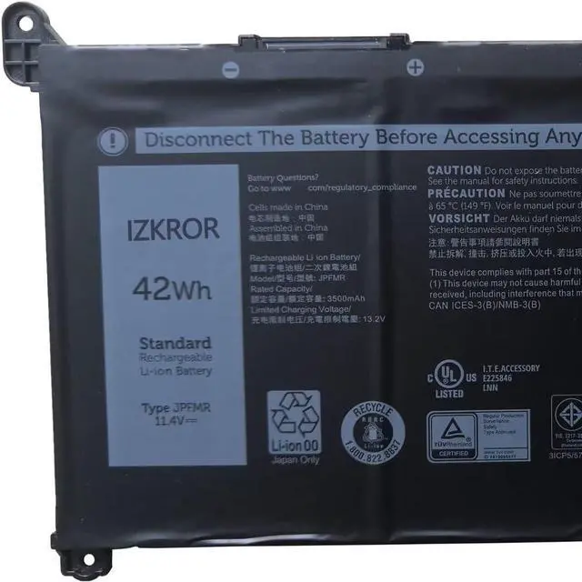 Alt view image 2 of 5 - IZKROR JPFMR 42Wh 3500mAh 3-Cells Battery Replacement for Dell Chromebook 3400 3100/3100 2-in-1 5488 5493 5593 Series 0JPFMR 7MT0R 7MTOR 16DPH 7T0D3 07T0D3 P90F 11.4V