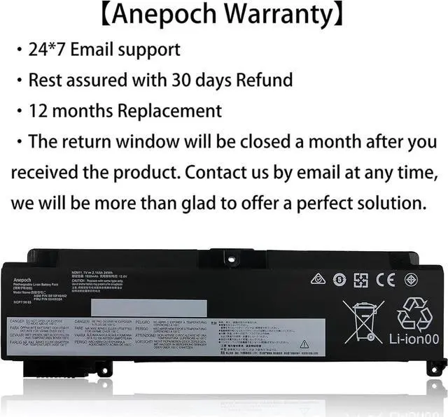 Alt view image 3 of 7 - Anepoch 00HW024 01AV406 Laptop Battery Replacement for Lenovo ThinkPad T460S T470S Series Internal 00HW038 00HW025 01AV462 01AV405 01AV407 01AV408 SB10J79002 SB10J79003 11.46V 27Wh 2274mAh 3-Cell