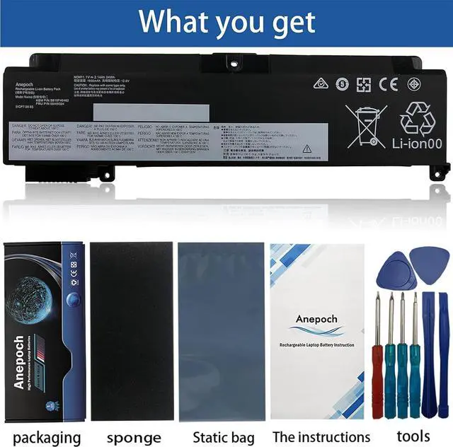 Alt view image 4 of 7 - Anepoch 00HW024 01AV406 Laptop Battery Replacement for Lenovo ThinkPad T460S T470S Series Internal 00HW038 00HW025 01AV462 01AV405 01AV407 01AV408 SB10J79002 SB10J79003 11.46V 27Wh 2274mAh 3-Cell
