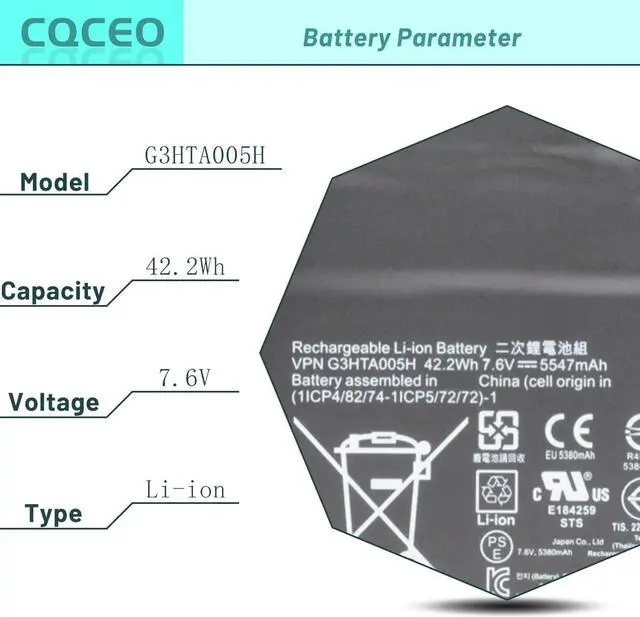 Alt view image 3 of 7 - CQCEO G3HTA005H G3HTA009H Tablet Battery for Microsoft Surface PRO 3 1631 Series 1577-9700 MS011301-PLP22T02 7.6V 42.2Wh 5547mAh