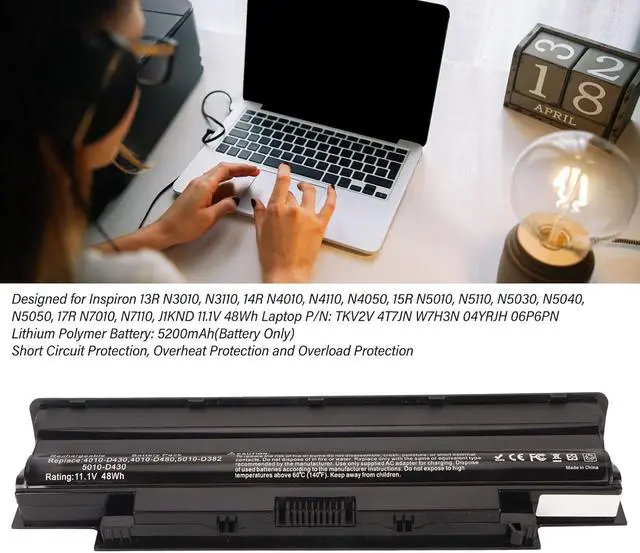 Alt view image 2 of 7 - ciciglow Replacement Laptop Battery for Dell Inspiron 13R N3010 N3110 14R N4010 N4110 N4050 15R N5010 N5110 N5030 N5040 N5050 17R N7010 N7110 J1KND 11.1V 48Wh Laptop