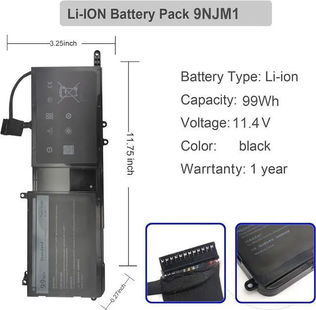 Alt view image 2 of 6 - 99WH 9NJM1 Battery for Dell Alienware 15 R3 R4 17 R4 R5 P31E P69F P31E001 P31E002 P69F001 P69F002 ALW17C-D1738 D1748 D1758 D1848 D2738 D2748 D2758 R1748 Notebook 0546FF 0HF250 44T2R HF250 MG2YH 0MG2YH