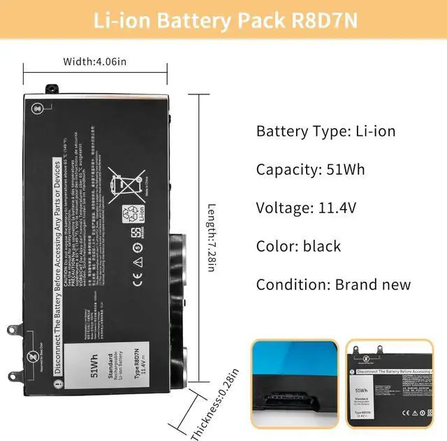 Alt view image 2 of 7 - NBULBL R8D7N Laptop Battery Replacement for Dell Precision 3540 M3550 Latitude 5400 5500 Inspiron 7590/7591/7791 2-in-1 Series Notebook 4GVMP H82T6 0C5GV2 0W8GMW 1V1XF 11.4V 51Wh