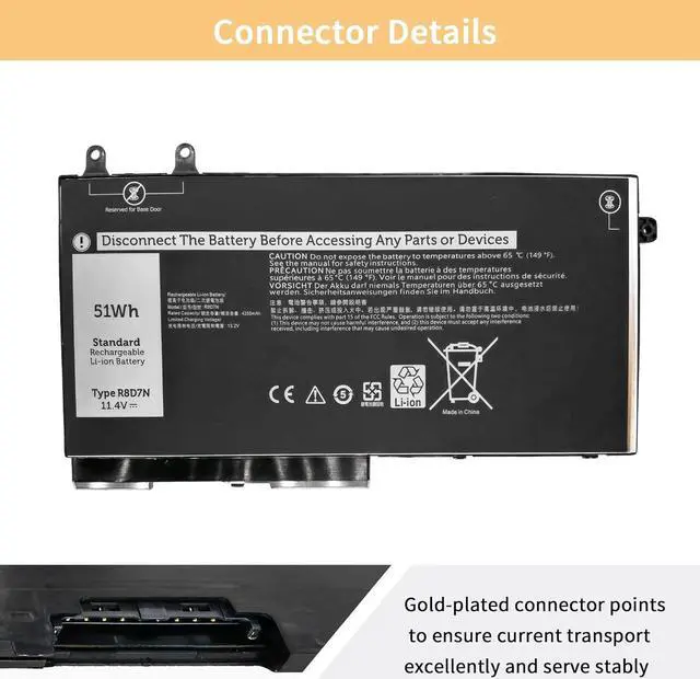 Alt view image 4 of 7 - NBULBL R8D7N Laptop Battery Replacement for Dell Precision 3540 M3550 Latitude 5400 5500 Inspiron 7590/7591/7791 2-in-1 Series Notebook 4GVMP H82T6 0C5GV2 0W8GMW 1V1XF 11.4V 51Wh
