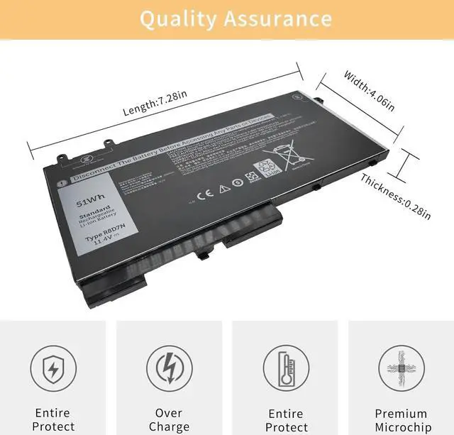 Alt view image 3 of 7 - NBULBL R8D7N Laptop Battery Replacement for Dell Precision 3540 M3550 Latitude 5400 5500 Inspiron 7590/7591/7791 2-in-1 Series Notebook 4GVMP H82T6 0C5GV2 0W8GMW 1V1XF 11.4V 51Wh