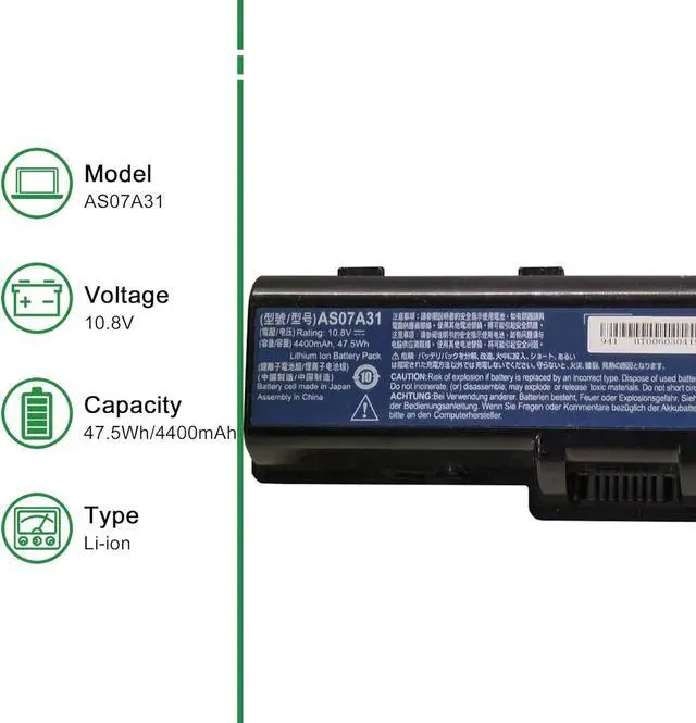 Alt view image 2 of 5 - JIAZIJIA AS07A31 Laptop Battery Replacement for Acer 4710G 4736G 4930G 4920 Series Notebook 10.8V 47.5Wh 4400mAh
