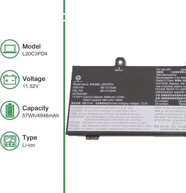 Alt view image 2 of 5 - L20C3PD4 SB11C73240 5B11C73245 Battery Replacement for Lenovo Thinkpad E14 E15 3rd Gen 2021 4th Gen 2022 Series L20M3PD4 SB11C73243 5B11C73244 L20D3PD4 SB11C73241 5B11C73242 L20L3PD4 5B11E24665